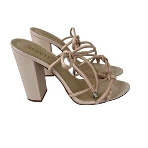 Schutz Suzy Mid Block Lace Strap Sandals